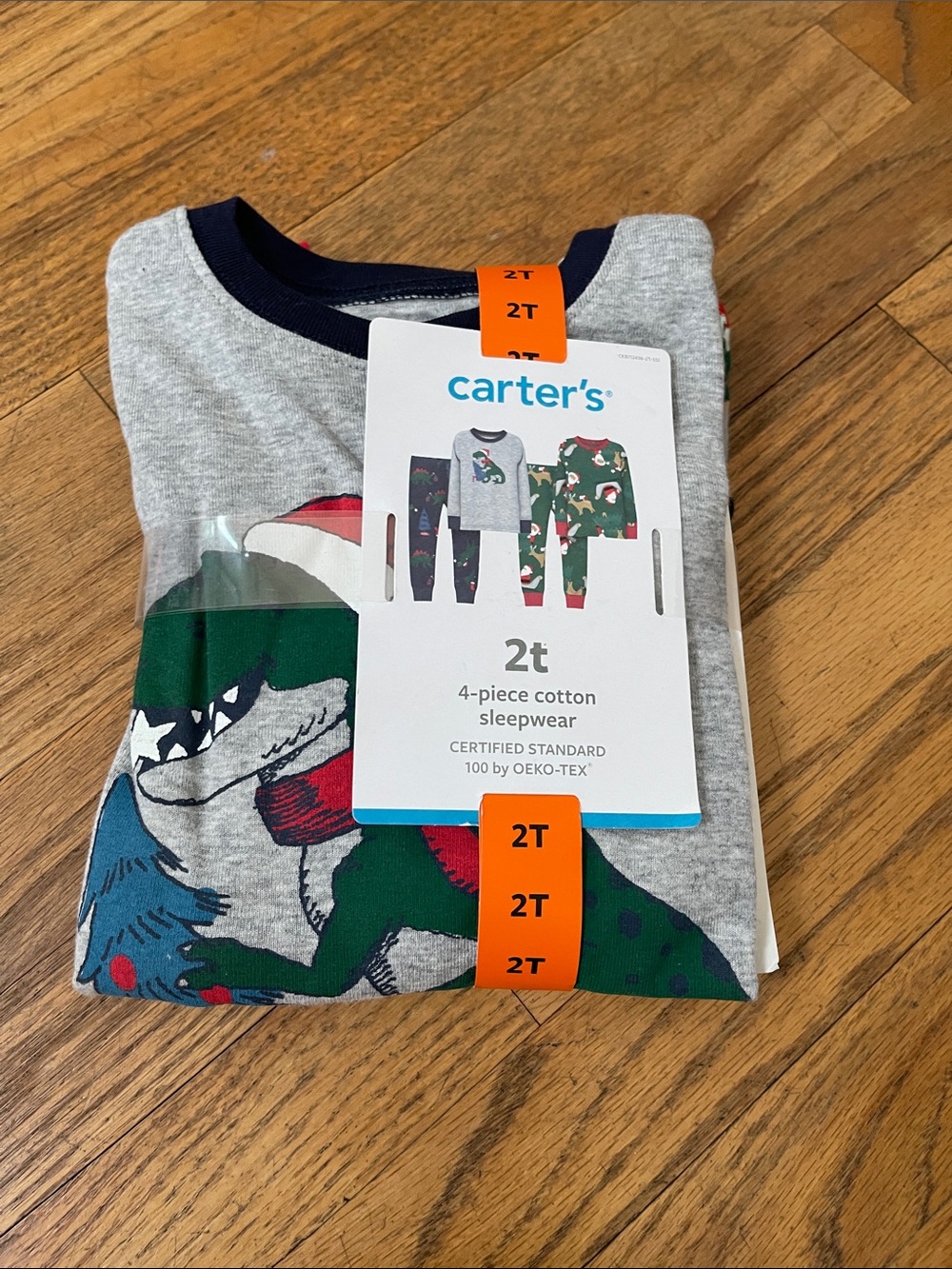 Carter's Grey, Green and Navy Dino 4-Piece Pajama Set